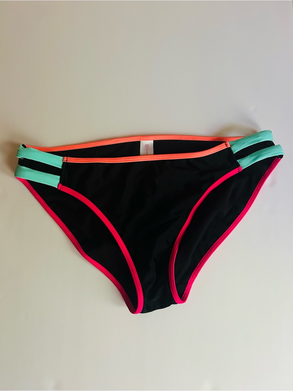 No Boundaries Black Bikini Bottom with Neon Coral Trim